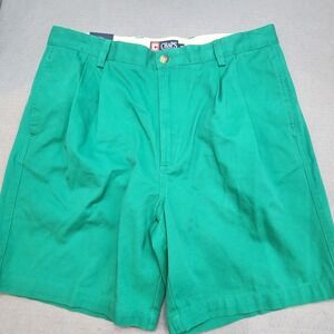 Chaps Pleated Chino Shorts Green Cotton Twill Mens 36 NWT
